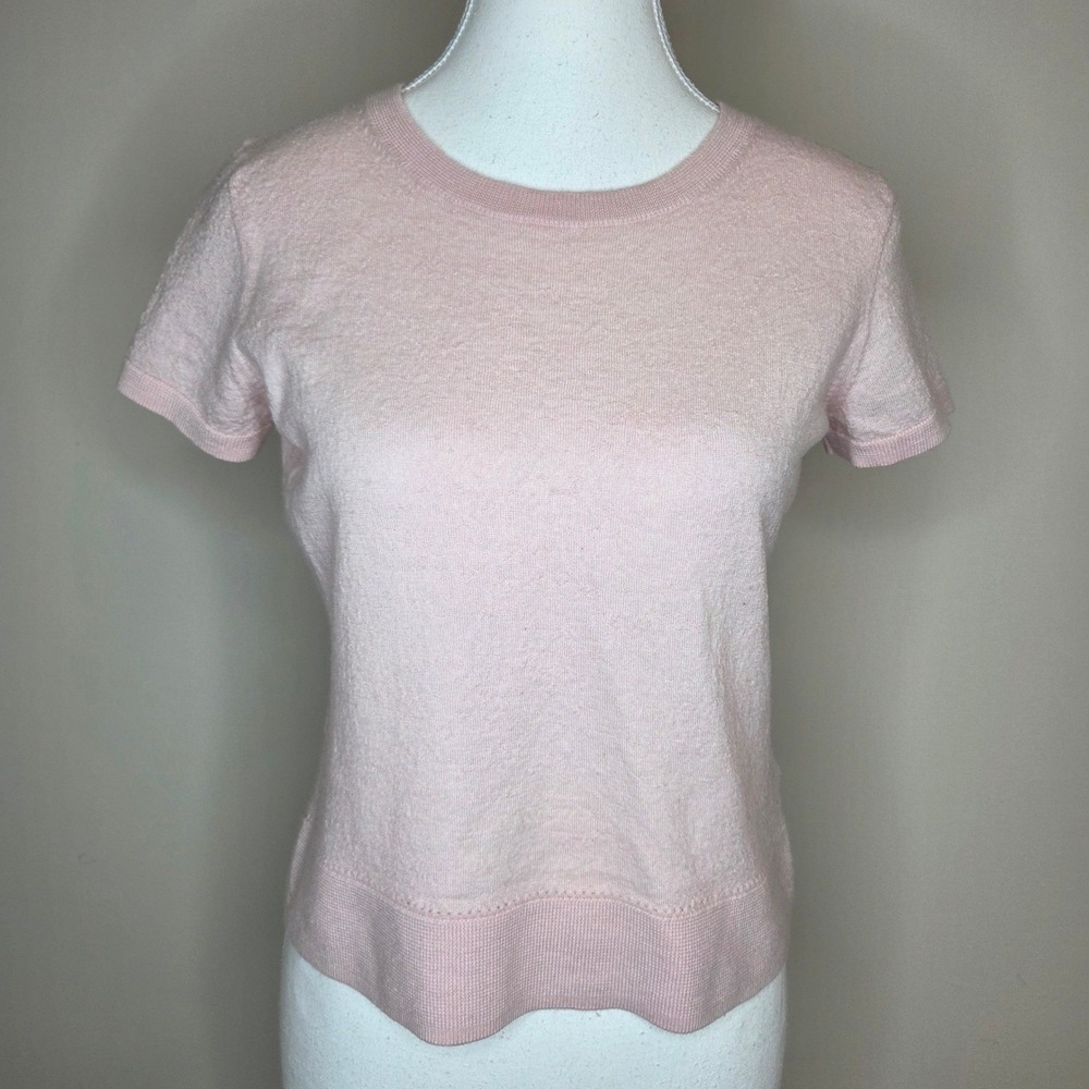 Brooks Brothers Red Fleece Pink Fine‎ Merino Wool Cropped Short Sleeve Sweater L